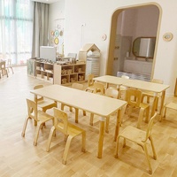 Ensemble table et chaises pour enfants d'âge préscolaire, mobilier commercial pour maternelle, table d'activités en bois avec bancs, équipement pour activités de groupe