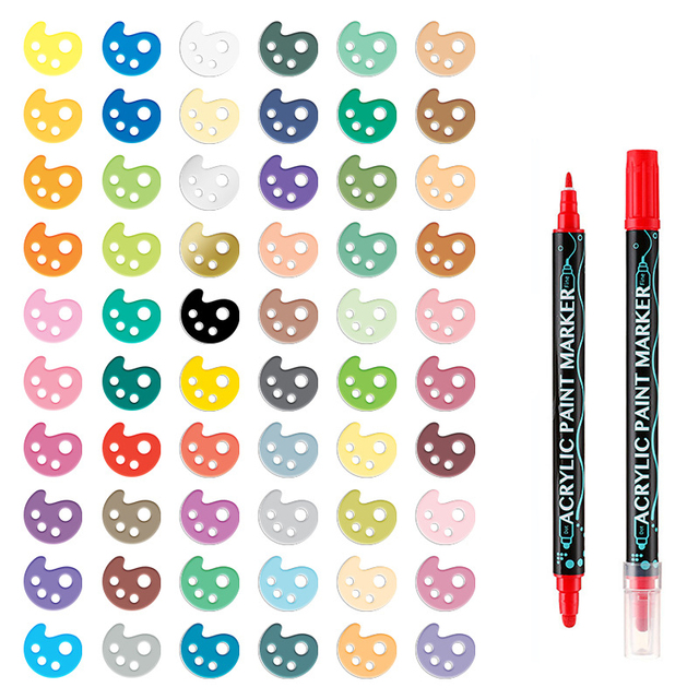 Customized Acrylic Marker Pen Double Tip Dot Tip Coloring Marker Multiple Colors Canvas Painting Brush