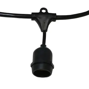 Water Resistant Commercial Patio Light String Suspended E26 Medium Sockets Black Cord