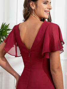 Sposa Mily ED019 all'ingrosso bella <span class=keywords><strong>madre</strong></span> della sposa abito da sposa increspato vita alta scollo a V lungo Swing abito da damigella d'onore - Product Image 5