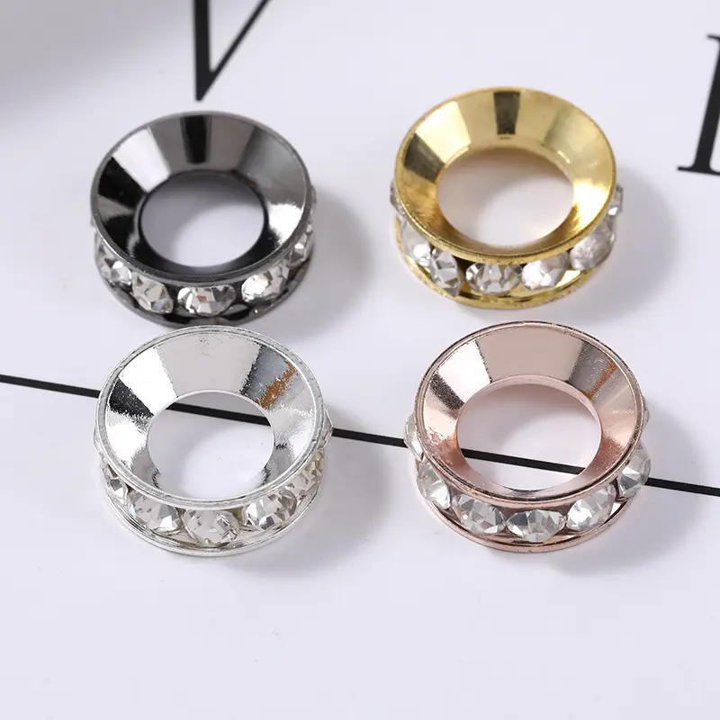 Wholesale Colored Round 10mm Spaced Round Metal Inlaid Rhinestone Beads for DIY Jewelry Making