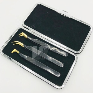 Pinzas japonesas sostenibles de acero inoxidable para extensión de pestañas, logotipo personalizado, puntas de volumen de oro negro, crestas de fácil agarre, Punta puntiaguda - Product Image 4