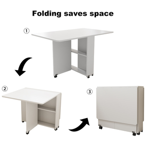 Mesa Plegable Multifuncional de Alta Calidad, Mesa de Comedor Plegable para Apartamento <span class=keywords><strong>con</strong></span> <span class=keywords><strong>Ruedas</strong></span> y Estante de Almacenamiento de 2 Niveles - Product Image 4