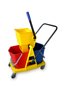 Serpillère jaune pour le nettoyage des hôtels, seau à essorage avec roues et acier inoxydable, seau à essorage de 3 gallons - Product Image 3