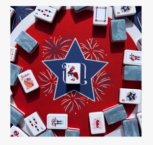 Mahjong américain de luxe à 3 couches en acrylique, motif marbre bleu, thème patriotique, 160 tuiles, pliable, personnalisé pour fête, Jour de l'Indépendance - Product Image 1