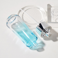 Ensemble de soins de la peau en verre de luxe, flacons dégradés bleus de 40 à 120 ml, pots à crème avec bouchon à bille doré unique pour lotion et fond de teint