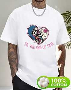 T-Shirt Unisex con Motivo Teschio e Cuore, Cotone Morbido, Stile Divertente per San Valentino, Vestibilità Comoda, Lavabile in Lavatrice, Taglie S-XXXXL - Product Image 3