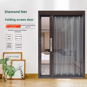 Moustiquaire de sécurité pliante en tissu non tissé à mailles losangées, porte accordéon télescopique invisible, anti-moustiques et anti-rongeurs, pour usage hôtelier moderne - Product Image 2