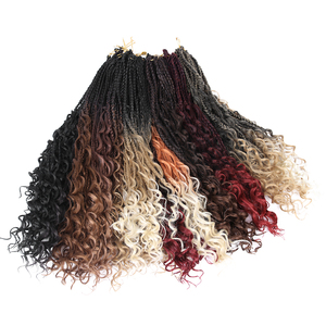 Treccine Sintetiche Ombre Bionde Pre-annodate da 18 Pollici con Capelli <span class=keywords><strong>Ricci</strong></span> all'Uncinetto, Treccine Box Braids Bohemian per Uso Quotidiano - Product Image 3
