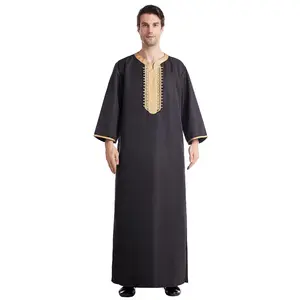 J-51 Eight-sleeve Embroidered Robe Cotton Blend Moroccan Kaftan Thobe For Men Thobes