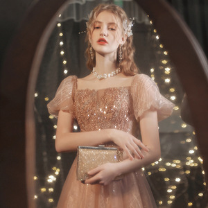 2025 nuovo stile principessa manica a sbuffo splendida moda di alta qualità oro Champagne abito <span class=keywords><strong>da</strong></span> <span class=keywords><strong>sera</strong></span> di vendita calda - Product Image 3