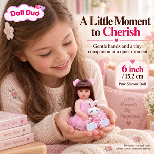 Muñeca Duo Personalizada de Silicona de 6 Pulgadas, Cuerpo Completo, Reborn, Cabello Castaño, Tutú Rosa, Conejita Realista, Regalo de Navidad para Niños - Product Image 3