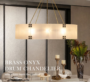 Lámpara Colgante de Techo Estilo Tambor con Pantalla de Cristal y Estructura de Latón Pulido para Aplicaciones Residenciales en Techos Altos - Product Image 2