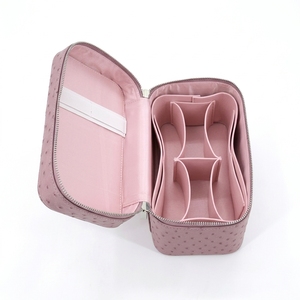 Estuche de <span class=keywords><strong>Maquillaje</strong></span> de Cuero PU con Grabado de Avestruz <span class=keywords><strong>Rosa</strong></span> Bebé, con Logotipo Personalizado OEM, con Divisores Extraíbles, Organizador de <span class=keywords><strong>Maquillaje</strong></span> para Mujer, para Viaje - Product Image 4