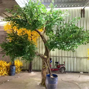 בסיטונאות עץ צווארון עבור 12 רגל עץ-פיברגלס מלאכותי ירוק הפיקוס עץ מזויף צמח עץ גדול חיצוני מלאכותי עצי עבור קניון אירוע קישוט