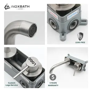 Luxury Bathroom Design 2 Handles 304 Stainless Steel Basin Faucet Wall Mount Bathroom Faucet