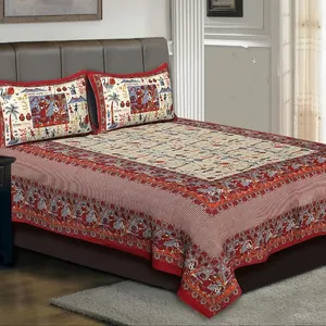 Traditional Floral Cotton Printed Jaipuri Double Bedsheet with 2 Pillow Covers High Classical Finishing