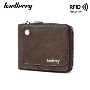 Portefeuille court pour homme Baellerry, porte-monnaie à fermeture éclair, protection RFID, couleur noire unie, usage quotidien - Product Image 5
