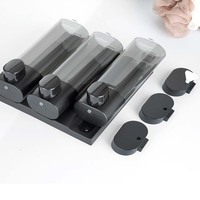 Distributeur de savon mural à 3 compartiments, fabricant d'usine, bouteille PC 300 ml, distributeur de douche manuel pour hôtel, couvercle verrouillable, OEM ODM