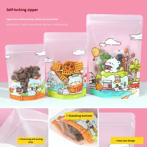 Sacs en Mylar personnalisés, mignons et <span class=keywords><strong>de</strong></span> style dessin animé, pour enfants, pour bonbons et collations, refermables avec fermeture éclair, pochette debout avec fenêtre, personnalisable - Product Image 2