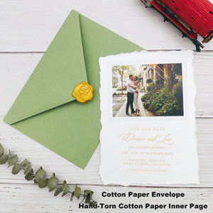 Suite d'invitations de mariage en papier coton déchiré à la main, impression typographique personnalisée en relief pour invitations, anniversaires d'adultes, fêtes de Quinceañera - Product Image 3