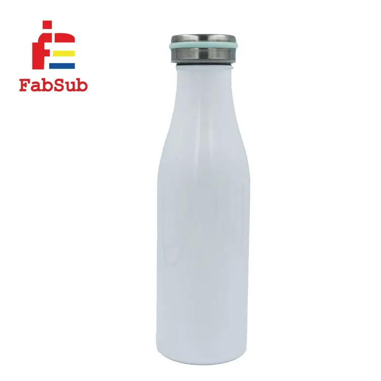 Botol susu kosong baja tahan karat promosi berlapis bubuk sublimasi dengan penutup datar bulat
