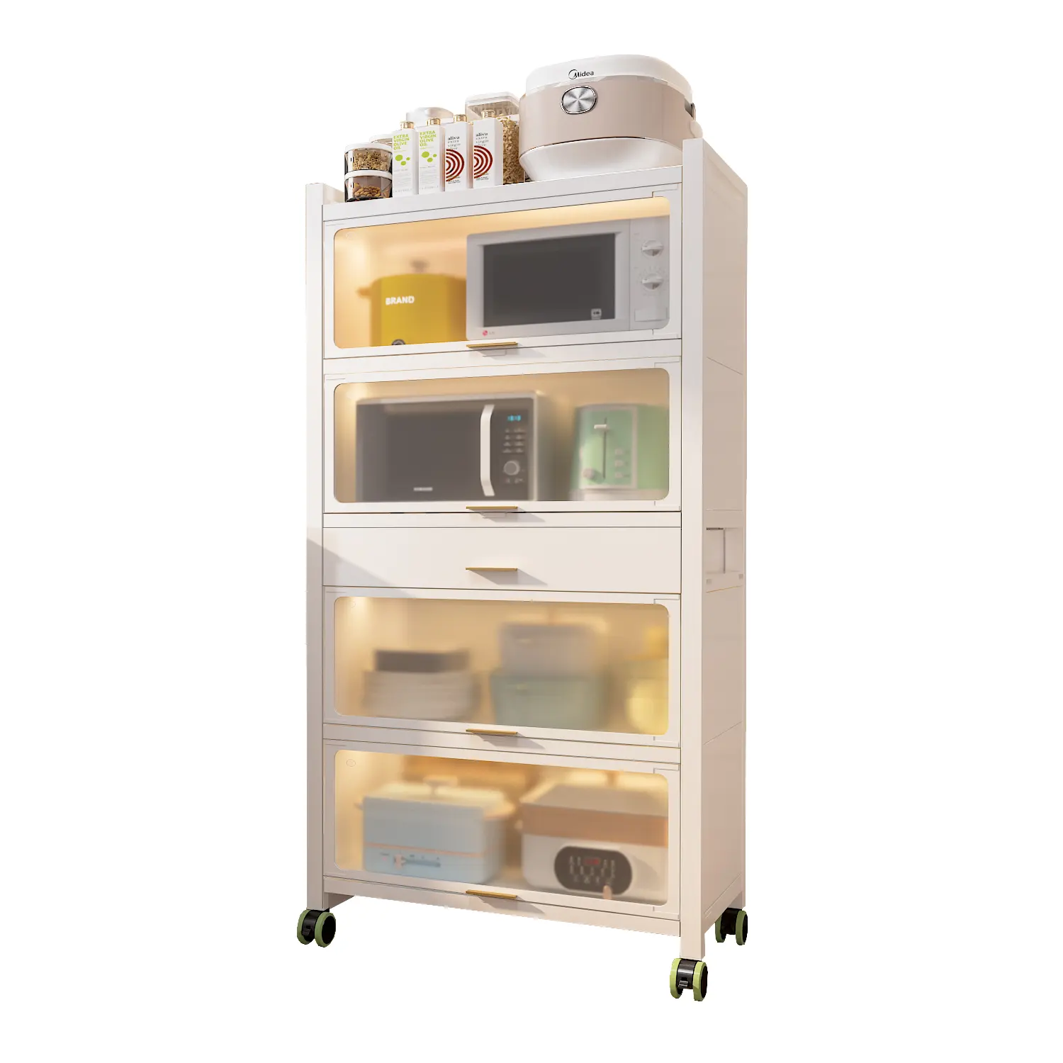 Standing Kitchen Cabinet lift and push window anti Dust Door Storage Shelf 5 tiers 80*40*170cm