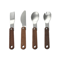 Ensemble de couverts pliables en acier inoxydable 304 pour le camping en plein air, couteau, fourchette et cuillère avec manche en bois de noyer massif