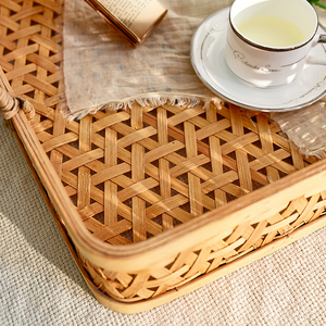 Plateau de rangement en rotin tressé et bambou pour assiettes de dîner et vaisselle de fête, style ferme, pour cuisine et maison - Product Image 6