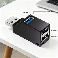 Mini Adaptador Hub USB 3.0 Compacto, Extensor Mini Splitter de 3 Puertos de Alta Velocidad para PC, Laptop, Disco U, Lector de Tarjetas, en Existencia