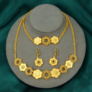 High Quality Flower Design Jewelry <b>Set</b> Elegant 21k Gold Plated Vintage Necklace <b>Bracelet</b> <b>Earrings</b> 3pcs <b>Set</b> for Wedding Party - Product Image 1