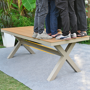 Đồ nội thất hiên hiện đại đặt bàn ăn ngoài trời và ghế với khung hợp kim nhôm và thanh WPC cà phê không thấm nước - Product Image 4