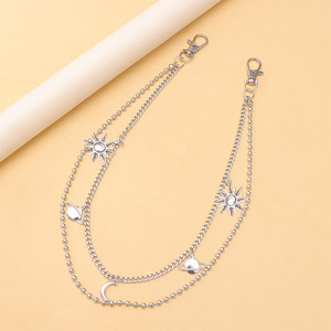 Unisex Waist Chain Double Layer Star Sun <b>Moon</b> Pendant Zinc Alloy Hip Hop Fashion Accessory Daily Wear - Product Image 4