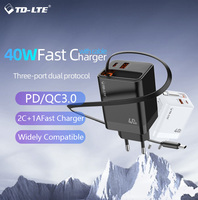 Adaptateur de voyage portable 3-en-1 PD 20W, chargeur mural rétractable avec ports Type-C et USB pour ordinateur portable, protection OTP, charge rapide