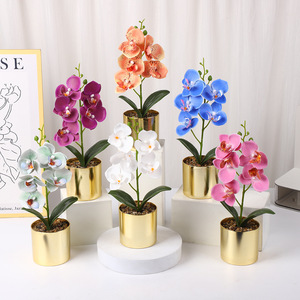 Plante d'orchidée Phalaenopsis artificielle en pot doré 30 cm résistante aux UV, décoration d'intérieur, accessoire de photographie - Product Image 2
