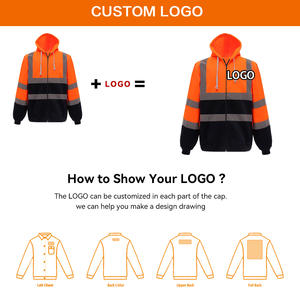 Logo personnalisé Vêtements de travail de sécurité à haute visibilité Sweat à capuche pour hommes Vêtements de travail à fermeture éclair Costume uniforme Vêtements réfléchissants - Product Image 2