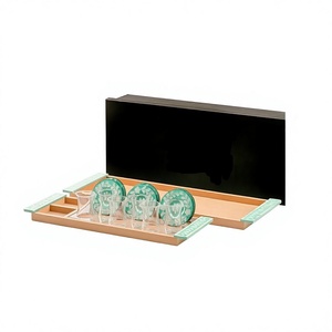 Plateau de service à café et thé en bois et nacre avec sous-verre ensemble de 2 plateaux à dessert de taille différente à bas prix - Product Image 1