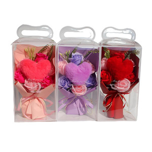 Cadeau moderne pour la Saint-Valentin, bouquet de roses artificielles fait main, vente en gros, boîte en PVC, cœur en peluche, savon parfumé - Product Image 5