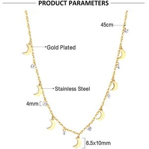Collar de Moda al por Mayor, Chapado en Oro de 18K, Acero Inoxidable, con Diamantes, Tipo Gargantilla, Resistente al Agua, con Colgante de Luna para Mujer - Product Image 4