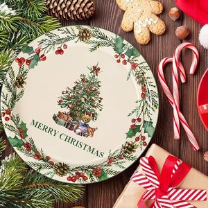 ชุดจานกระดาษแบบใช้แล้วทิ้งสำหรับงานปาร์ตี้แผ่นกระดาษลายพวงมาลัยมิสเซิลโท - Product Image 4