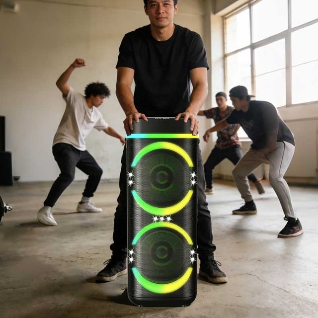 ABS-12205 Double 12 Inch BT Portable Trolley Speaker Party Speaker With Remote USB Function LED Lighting Big Speakers Outdoor