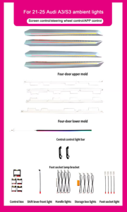 SJC 64 couleurs LED, éclairage d'ambiance de voiture amélioré pour <span class=keywords><strong>Audi</strong></span> <span class=keywords><strong>A3</strong></span> S3 2021-2025, éclairage de selle, accessoires intérieurs de voiture, amélioration - Product Image 6