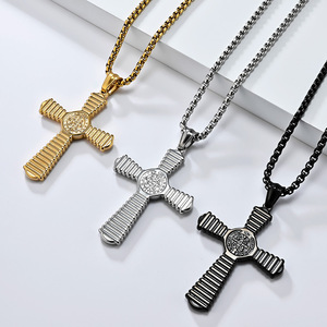 <span class=keywords><strong>Cruz</strong></span> religiosa de exorcismo de <span class=keywords><strong>San</strong></span> <span class=keywords><strong>Benito</strong></span>, collares colgantes de joyería de moda de acero inoxidable a prueba de agua sin deslustre para hombres - Product Image 3