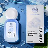 Sérum facial réparateur hydratant anti-âge à base de peptides de cuivre bleu GHK-Cu fermenté, boostant l'élasticité, lissant les rides et les ridules