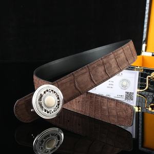 Male luxury crocodile leather <b>belt</b> paired with 925 sterling silver handmade diamond <b>studded</b> buckle - Product Image 5