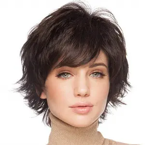 Short Human Hair Wigs For Women Natural Human Hair Wig For White Women Dark Brown Human Hair Wigs With Bangs