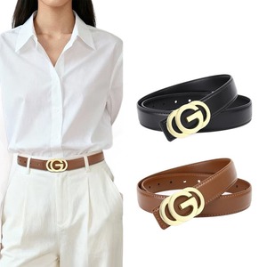 Cinturón Clásico Delgado <span class=keywords><strong>de</strong></span> Cuero PU para Mujer al por Mayor con Hebilla <span class=keywords><strong>de</strong></span> Aleación, Cinturón Fino Negro con Hebilla Metálica Dorada para Jeans y Vestidos, Cinturones <span class=keywords><strong>de</strong></span> Diseñador - Product Image 5