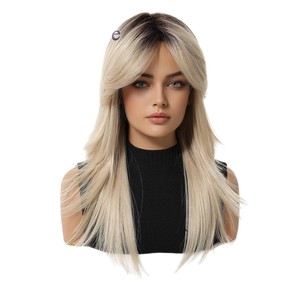Perruque complète pour femme La Sylphide, cheveux longs bouclés dorés avec frange en forme de huit, style européen et américain - Product Image 5
