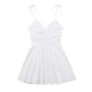 2024 été Fine ceinture nouveau produit transfrontalier femmes col en v blanc nœud décoration coupe-vent tissu robe courte - Product Image 4