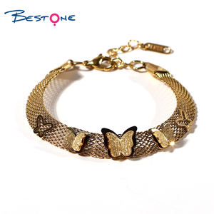 Nueva moda Wantch Band mariposa Torre Eiffel perla pequeño espejo accesorios chapado en oro titanio acero cadena pulseras - Product Image 5